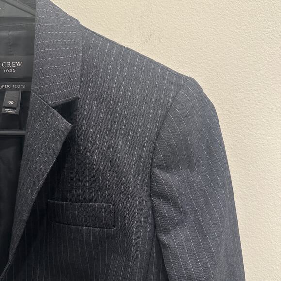 J.Crew 1035 Super 120’s Wool Pinstripe Blazer Charcoal Gray Old Money Preppy 00 - Picture 5 of 12